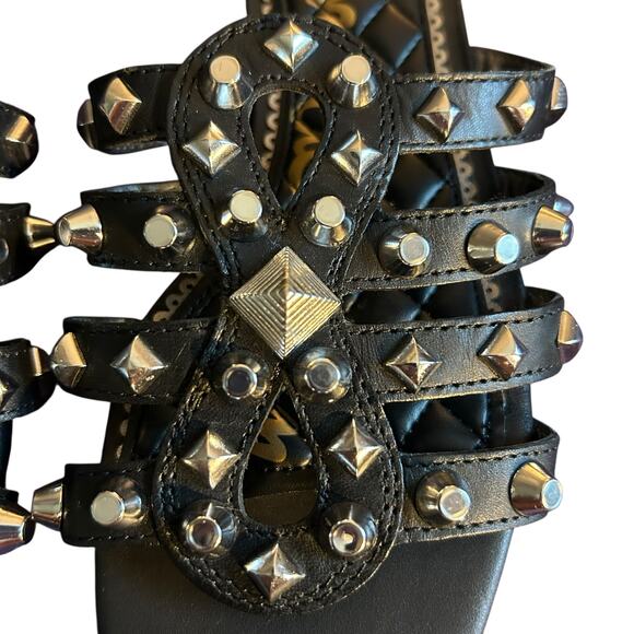 Sam Edelman Black Beatris Leather Sandals SZ 6.5 Studded Slip On Casual Open Toe - Picture 4 of 8